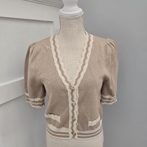 Tan Puff Sleeve Cardigan